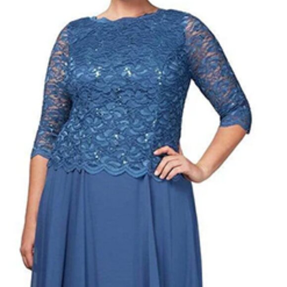 Alex Evenings Popover Lace Bodice A-Line Chiffon Dress Size: 22W - Picture 3 of 6